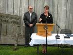 Governor Sarah Palin (right) speaks about House Bill 151 as Wrangell Mayor Don McConachie (left) looks on.